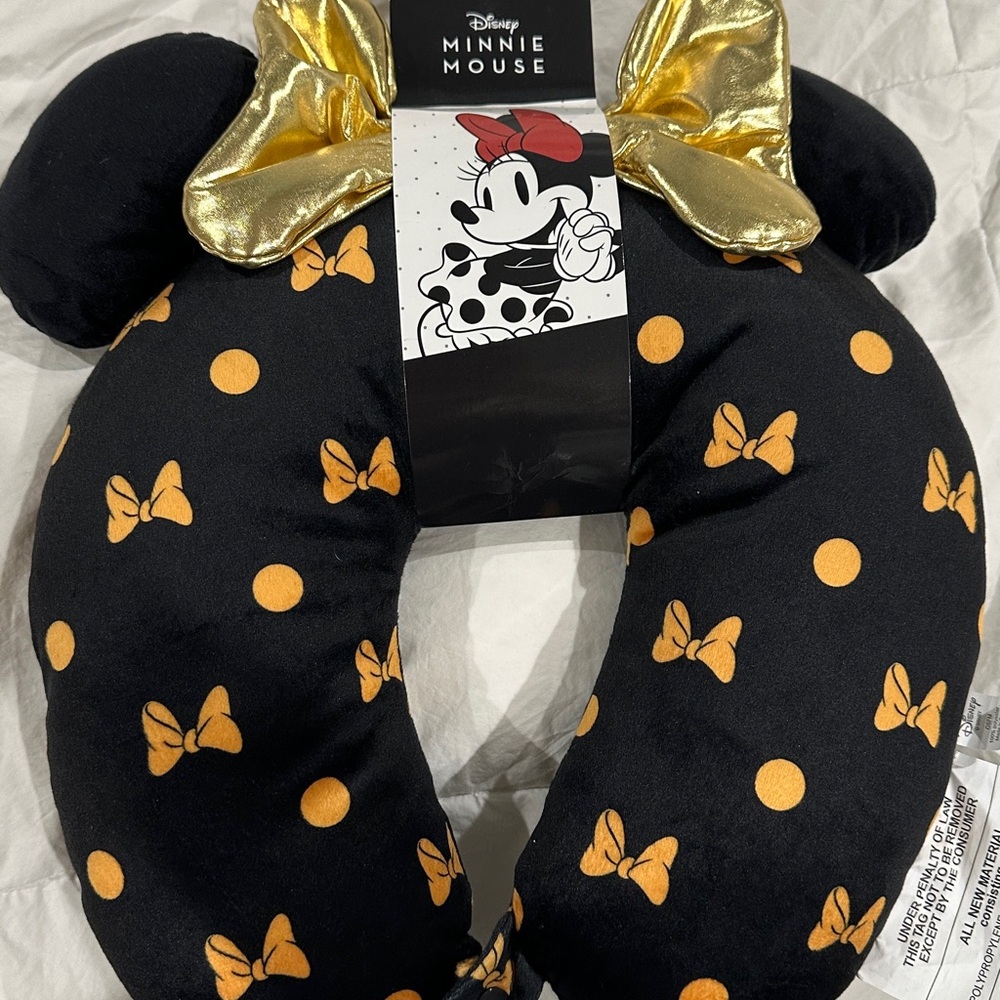 Disney Minnie Mouse Black Pillow with Gold Bow Accents